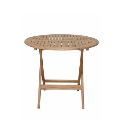 Round wooden table on a white background