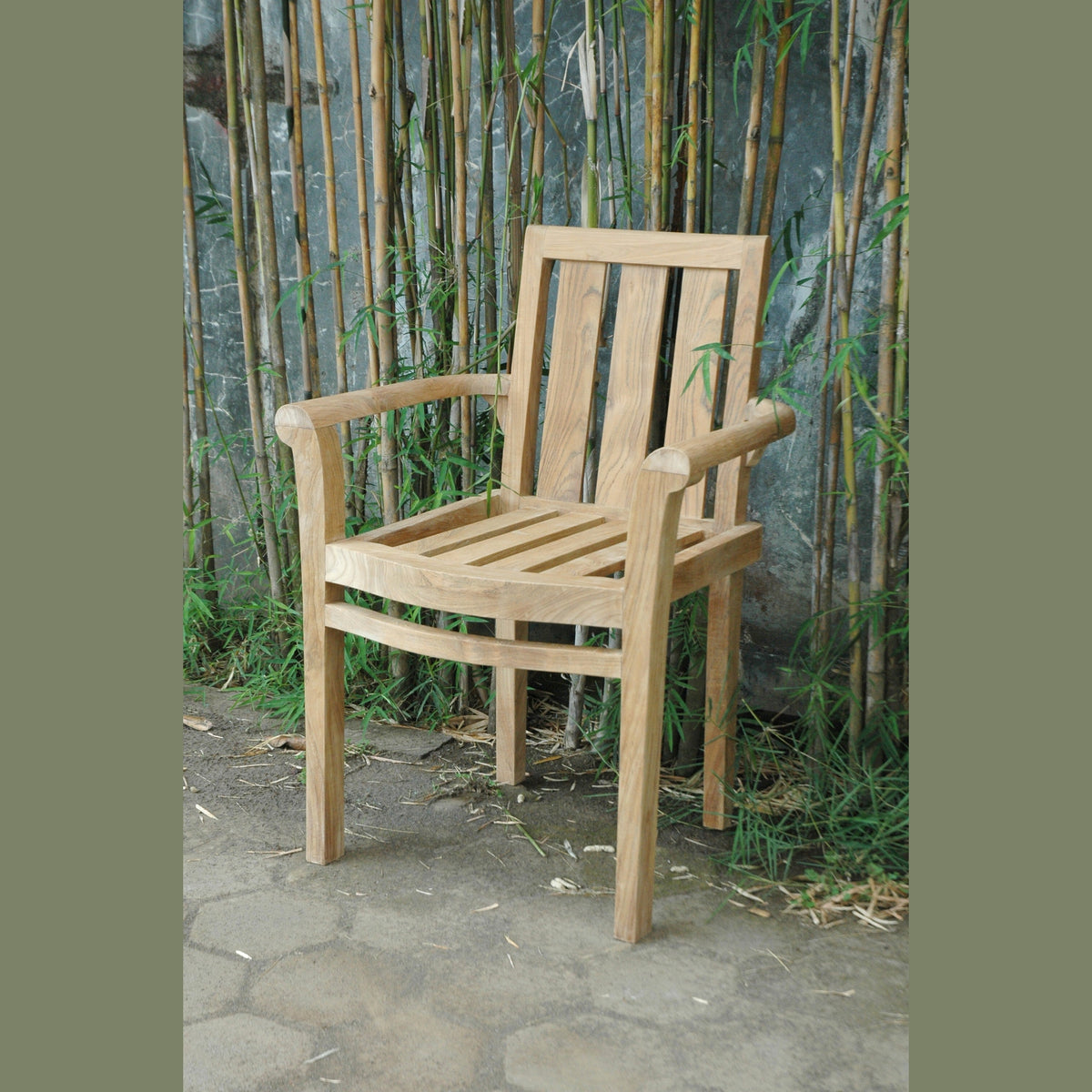 Anderson Teak Classic Stackable Armchair Set of 4 - four chairs arranged at outdoor dining table