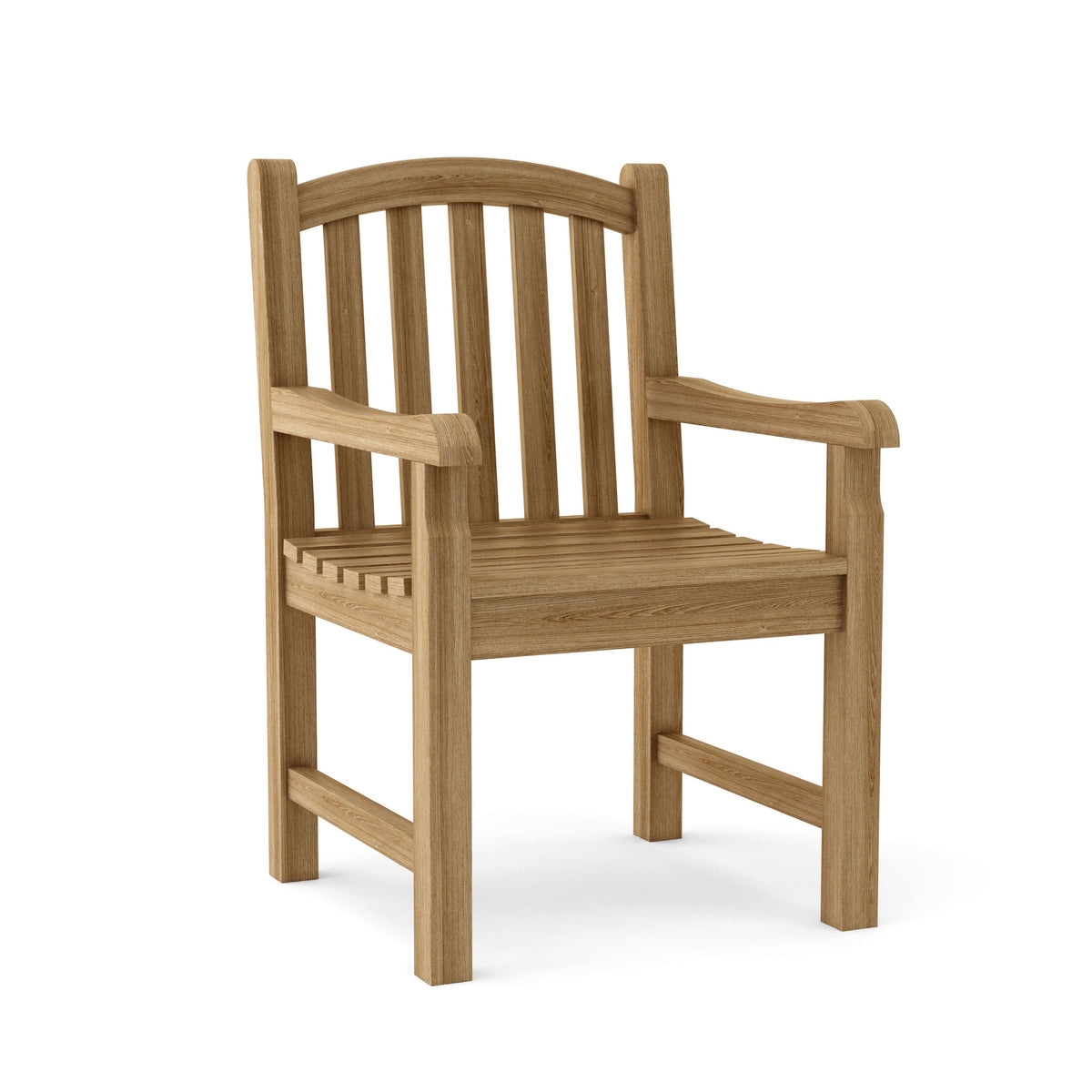 Wooden chair with armrests on a white background