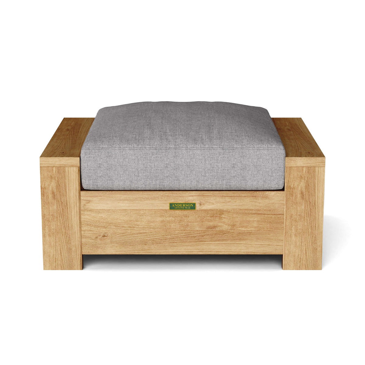 Wooden pet bed with a gray cushion on a white background