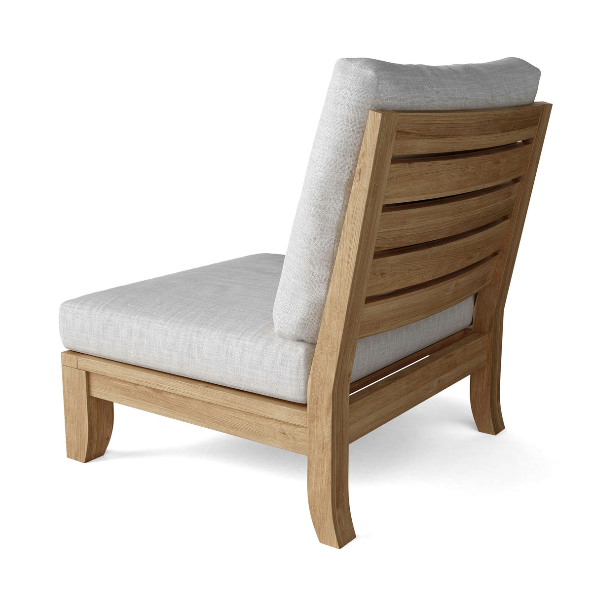 Wooden chair with gray cushion on a white background
