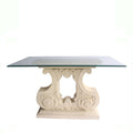 Elysees Cast Limestone Dining Table with 47" Glass Top - Ornate Scroll Design
