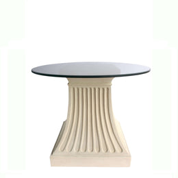 36" Fluted Cast Limestone Dining Table with Glass Top