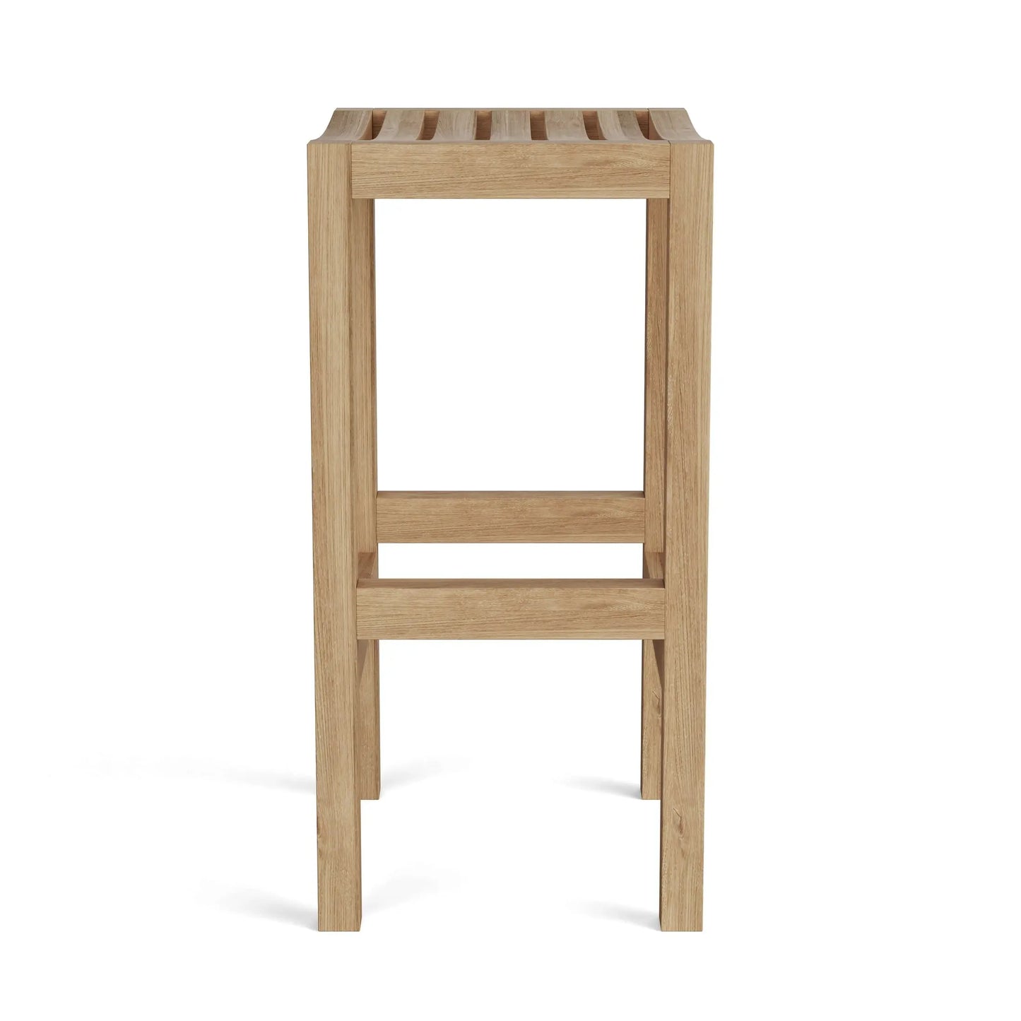 Wooden stool with slatted seat on a white background