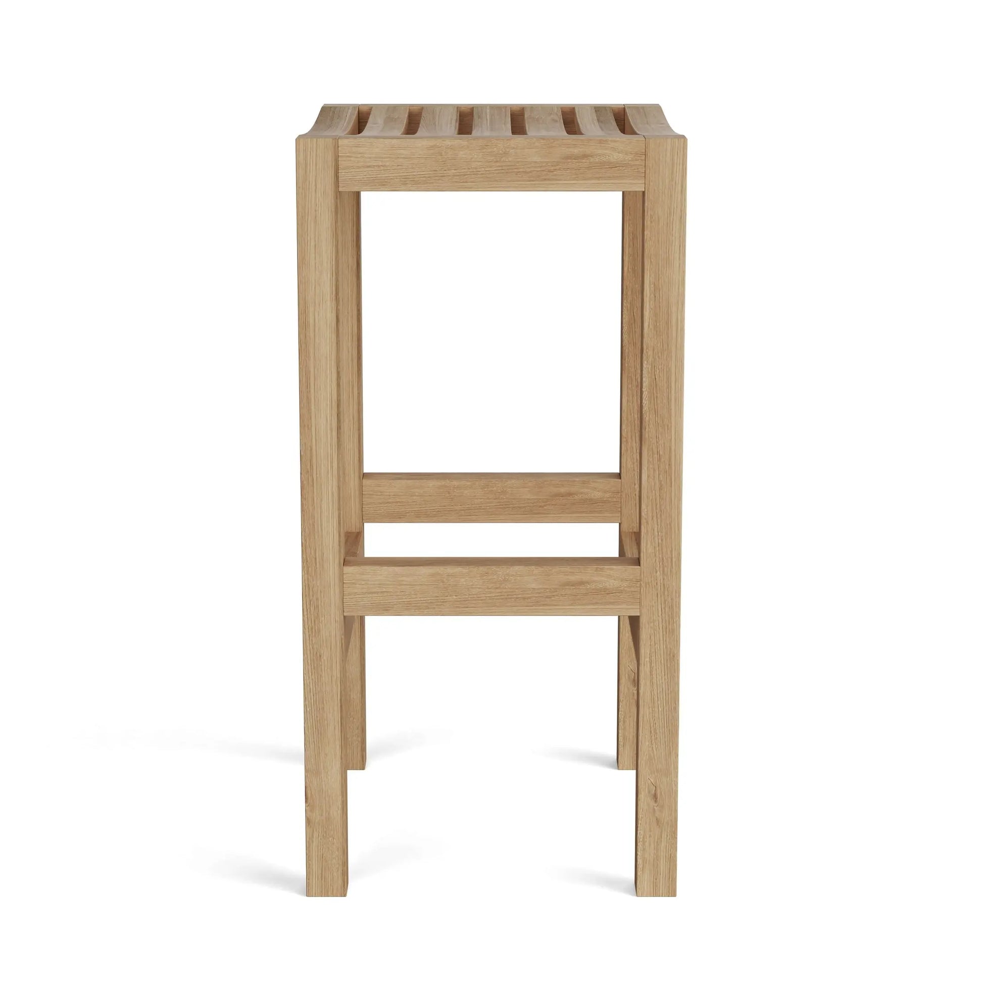 Wooden stool with slatted seat on a white background
