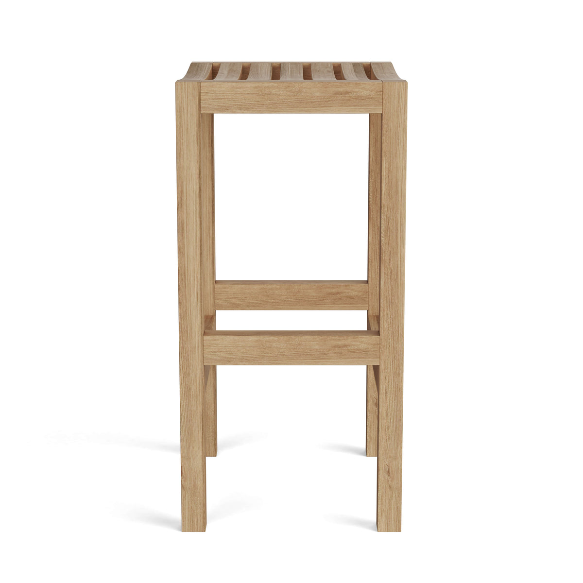 Wooden stool with slatted seat on a white background