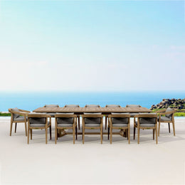 Toscana Extension Dining Table Set - Premium Teak, Sunbrella Cushions, Seats 12