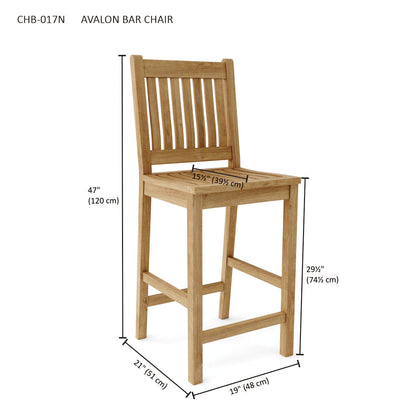 Wooden bar chair with dimensions on a white background