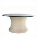 Fairbank Oval Table - Cast Limestone Base with Glass Top