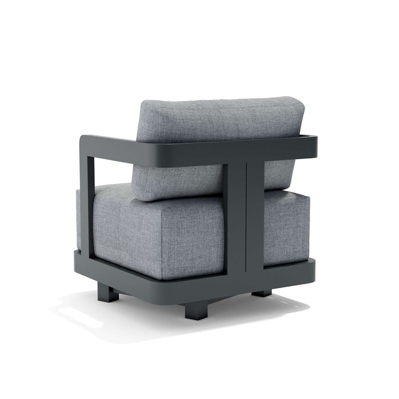Gray armchair with black frame on a white background
