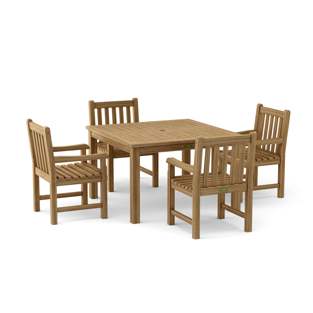 Wooden outdoor table and chairs set on a white background