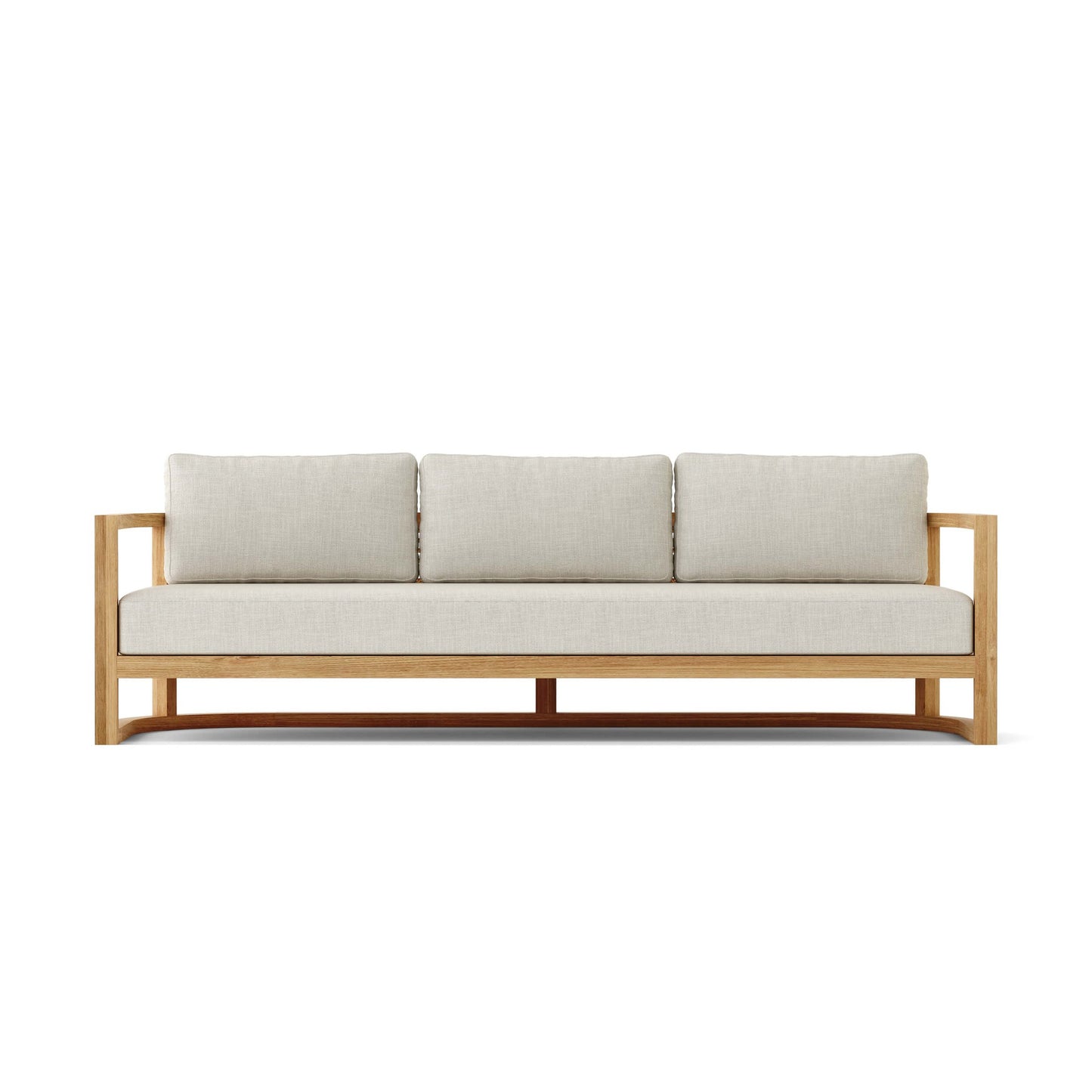 Anderson Teak Junus 3-Seat Sofa - angled view of premium teak sofa with Sunbrella fabric