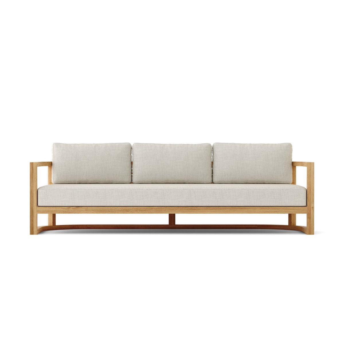 Anderson Teak Junus 3-Seat Sofa - angled view of premium teak sofa with Sunbrella fabric