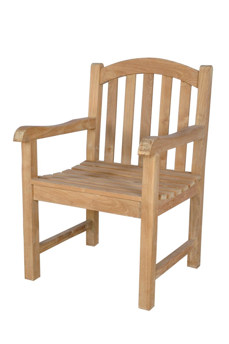 Wooden chair with armrests on a white background