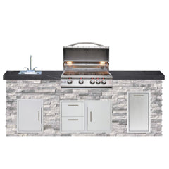 Custom Outdoor Kitchen BBQ Grill Island with Granite Slab Countertops