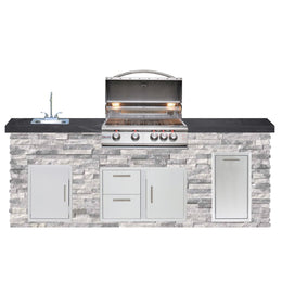 Custom Outdoor Kitchen BBQ Grill Island with Granite Slab Countertops