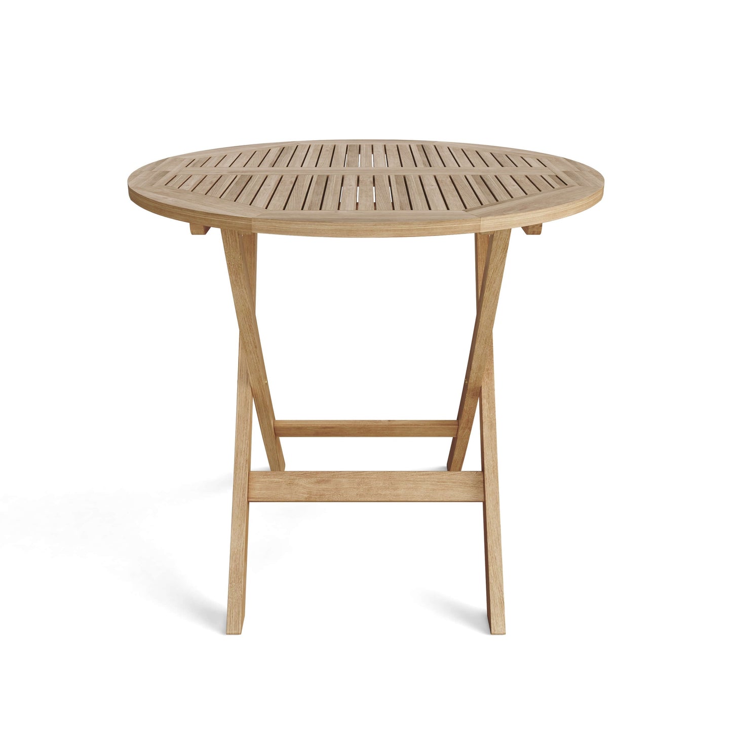 Round wooden table on a white background