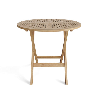 Round wooden table on a white background