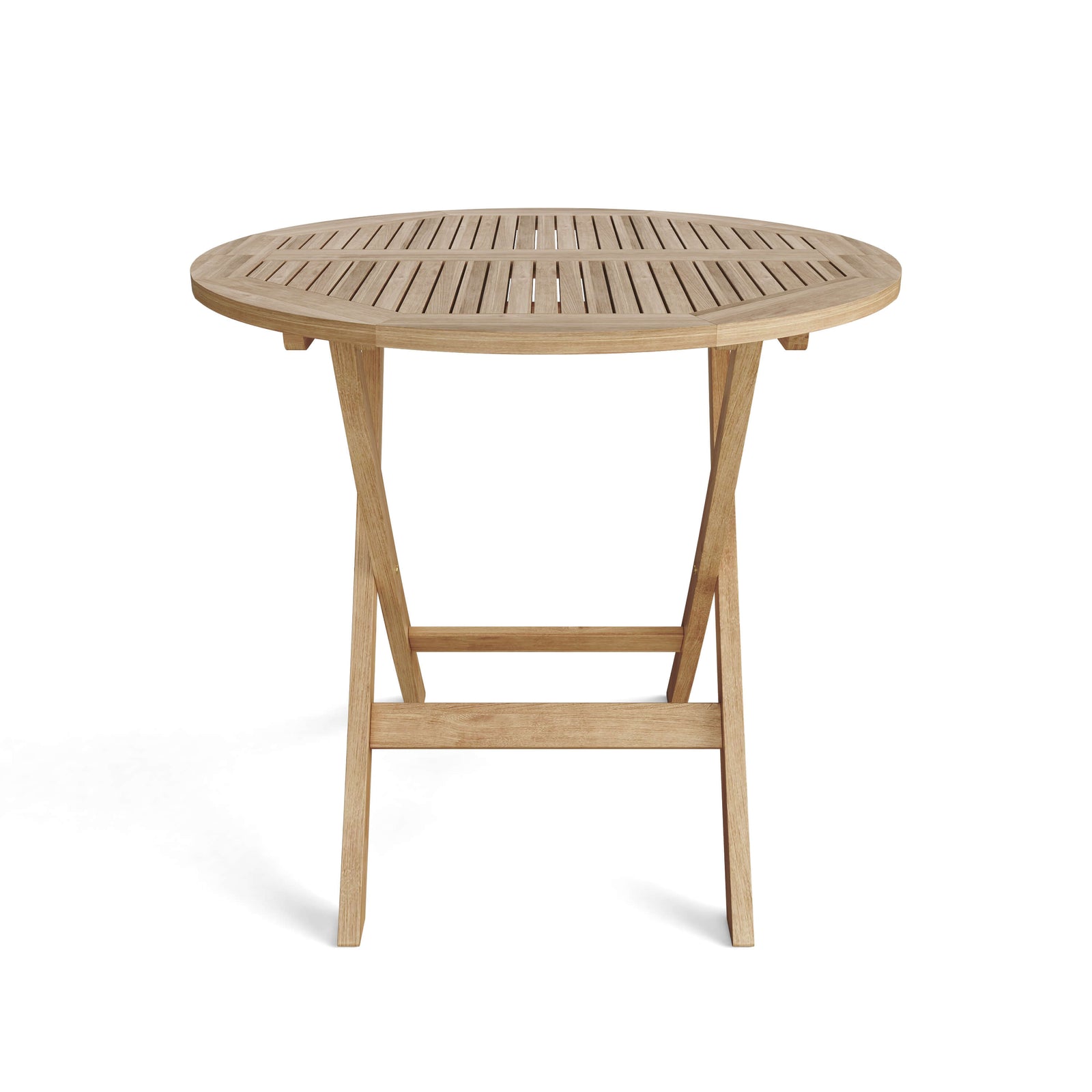 Round wooden table on a white background