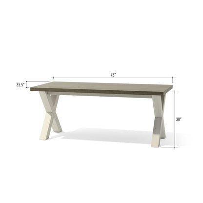 Dining table with dimensions labeled on a white background