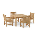 Windsor Classic Armchair 5-Piece Dining Set - 47" Teak Square Table & Chairs