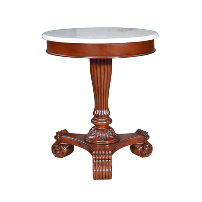 Anderson Teak Bella Side Table - marble top mahogany pedestal accent table front view