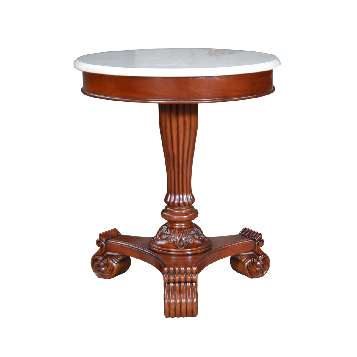 Bella Side Table with Marble Top - Mahogany Pedestal Accent Table