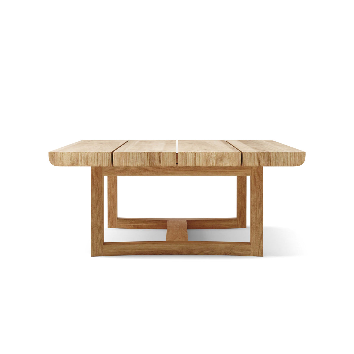 Wooden dining table with a minimalist design on a white background