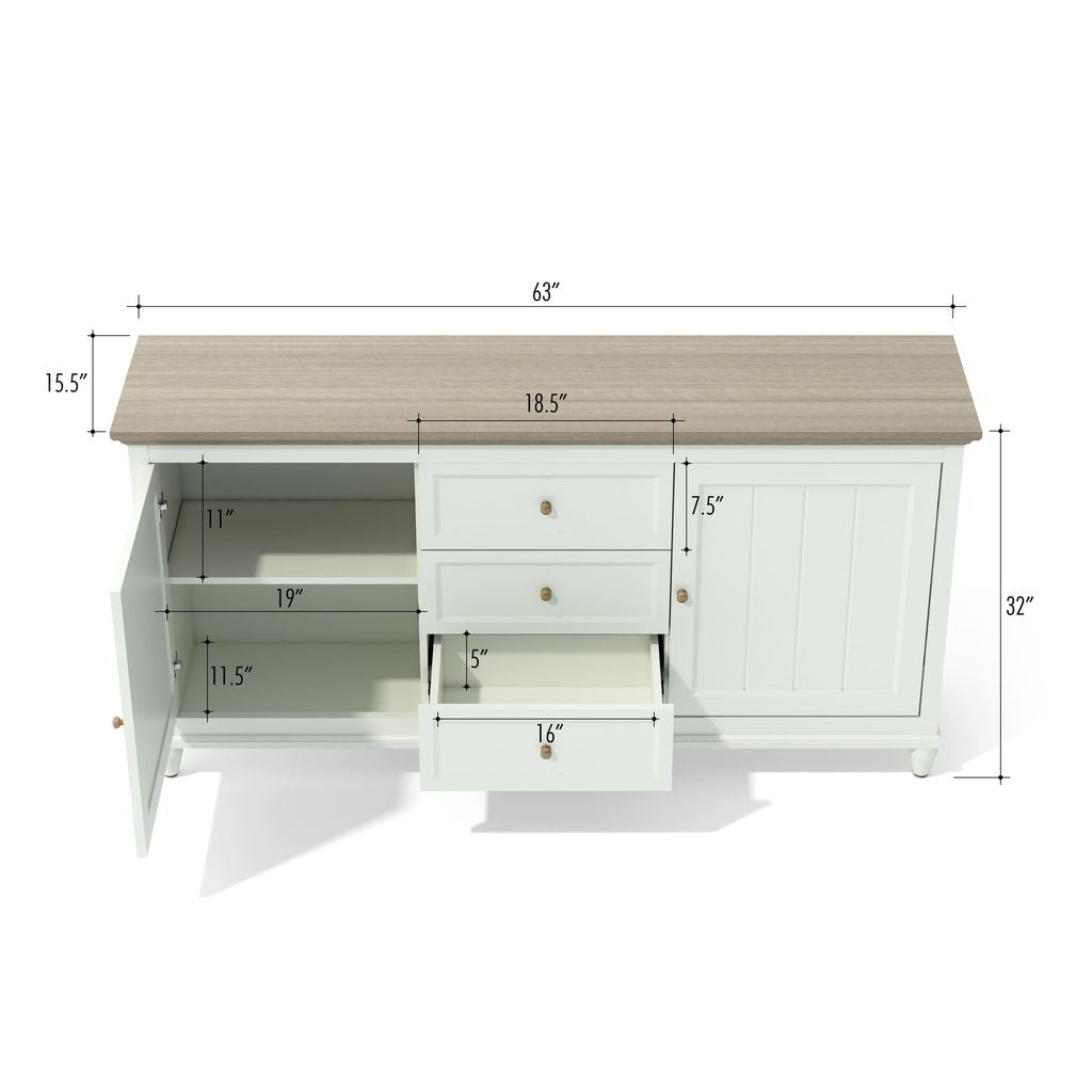 White cabinet with dimensions labeled on a white background