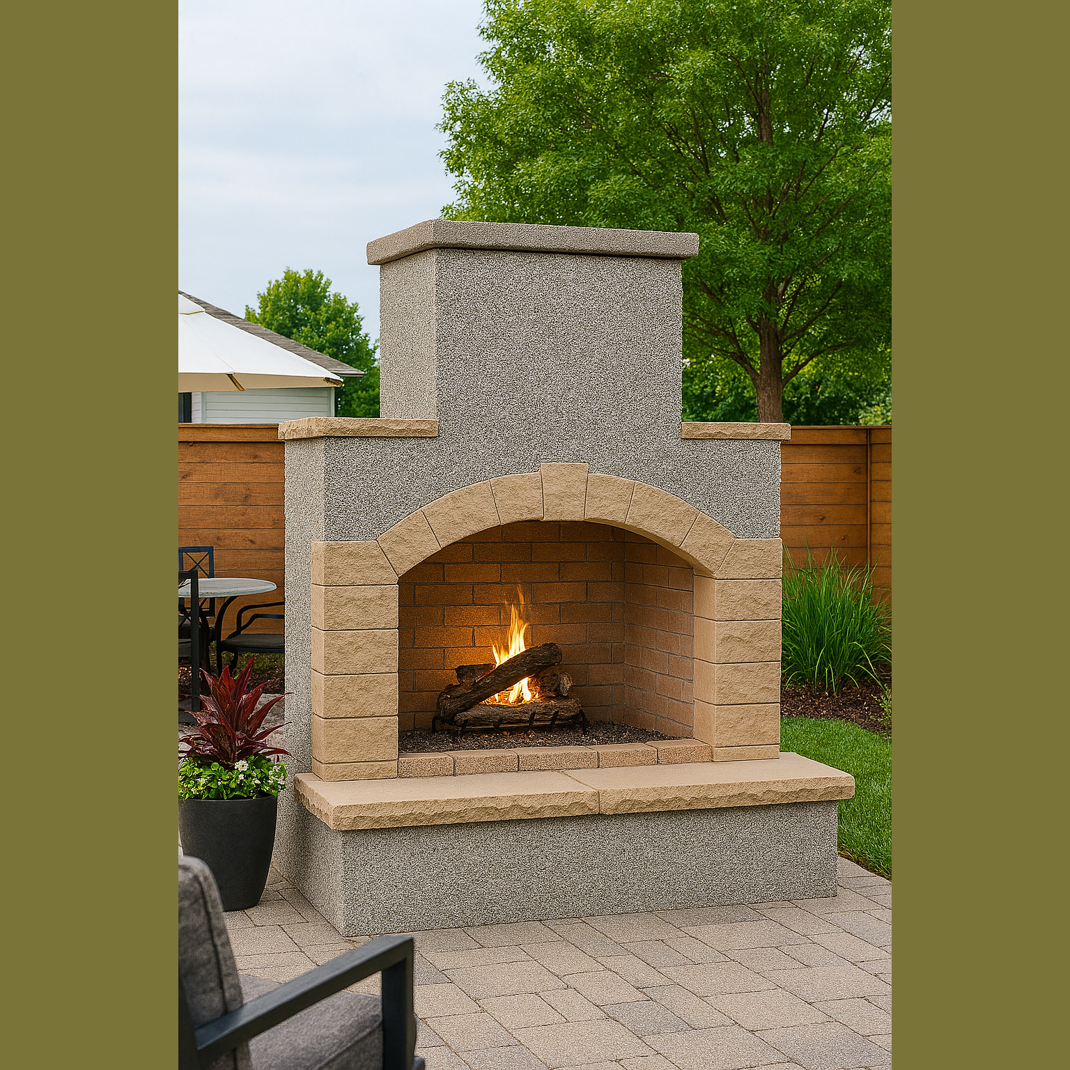Cal Flame 78 inch Outdoor Fireplace with Hearth FRP-908-2 Cal Flame