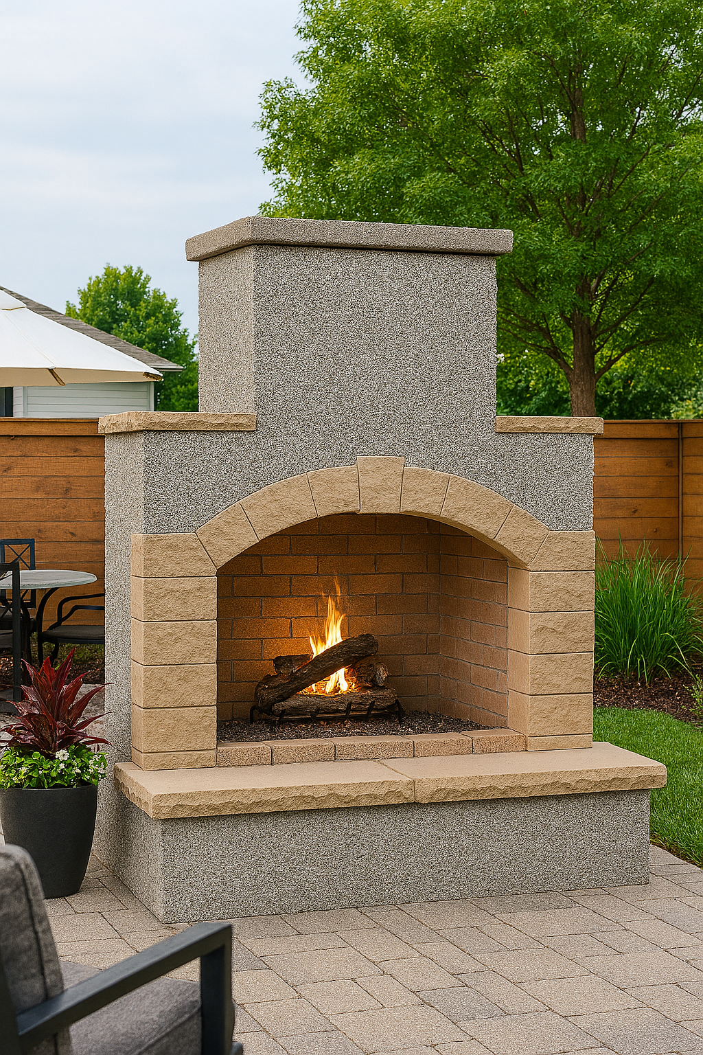 Cal Flame 78 inch Outdoor Fireplace with Hearth FRP-908-2