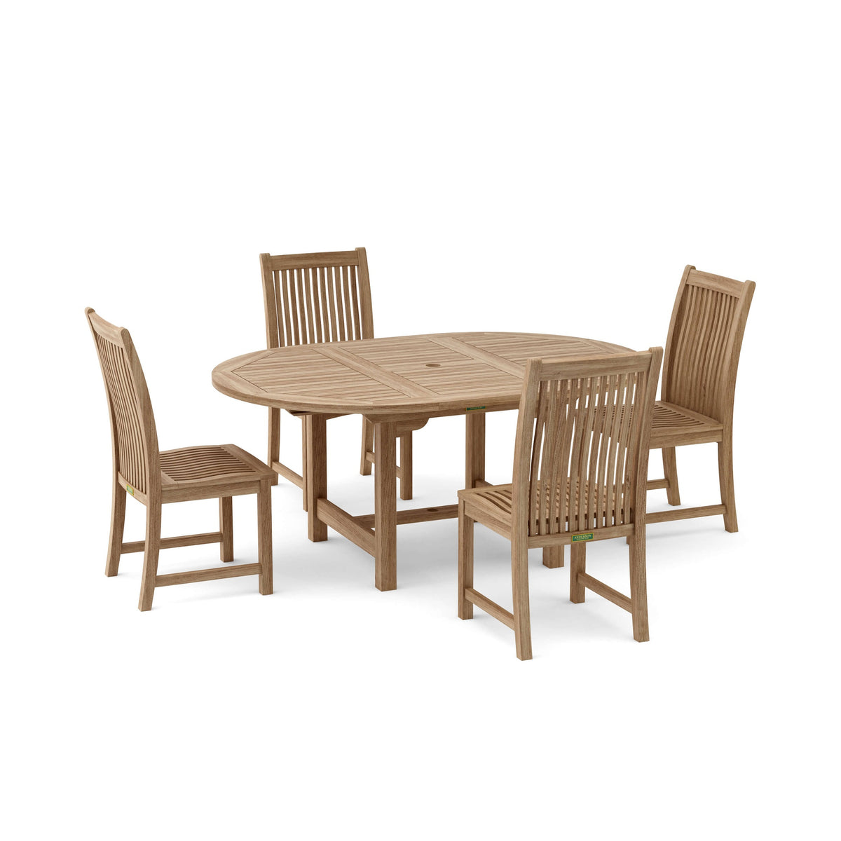 Wooden dining set with table and four chairs on a white background