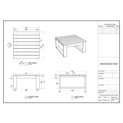 Technical drawing of a circular modular side table with dimensions labeled.