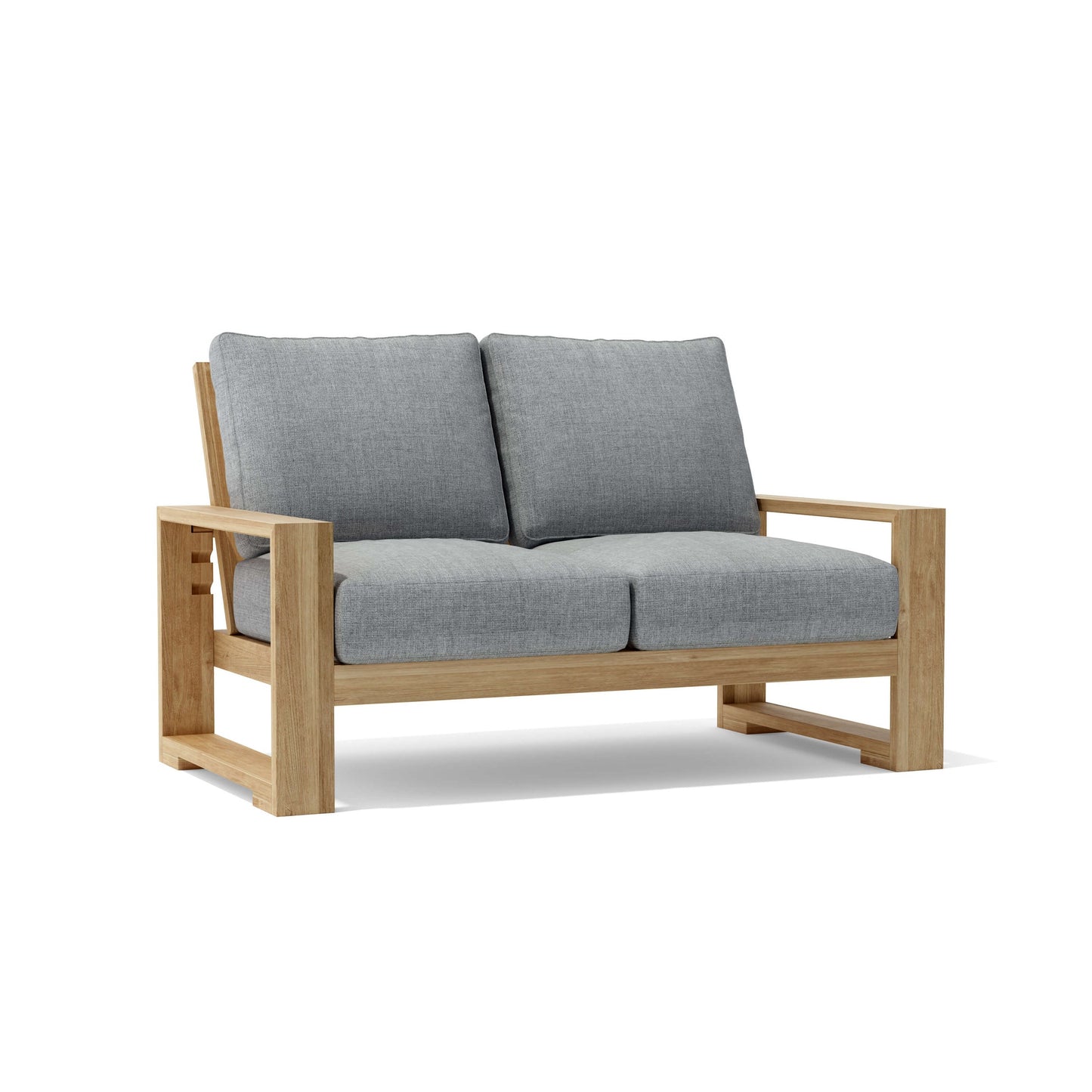 Anderson Teak Capistrano Deep Seating Loveseat - teak outdoor loveseat with cushions front view