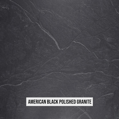 BetterPatio Mountain Series TrueFlame 6 Ft Grill Island - American Black Polished countertop labeled