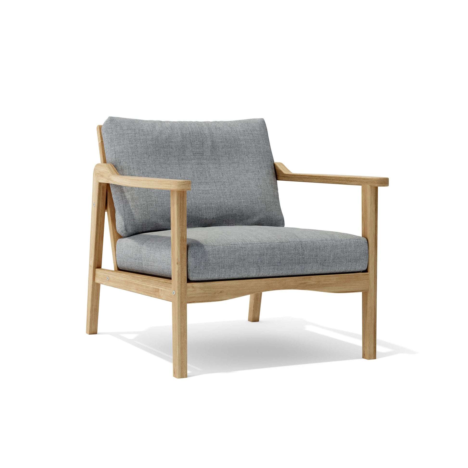 Chair with gray cushion and wooden frame on a white background
