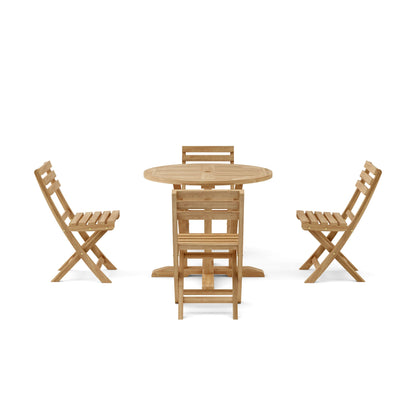 Anderson Teak Descanso Alabama 5-Piece Bistro Set - round teak table with 4 folding chairs