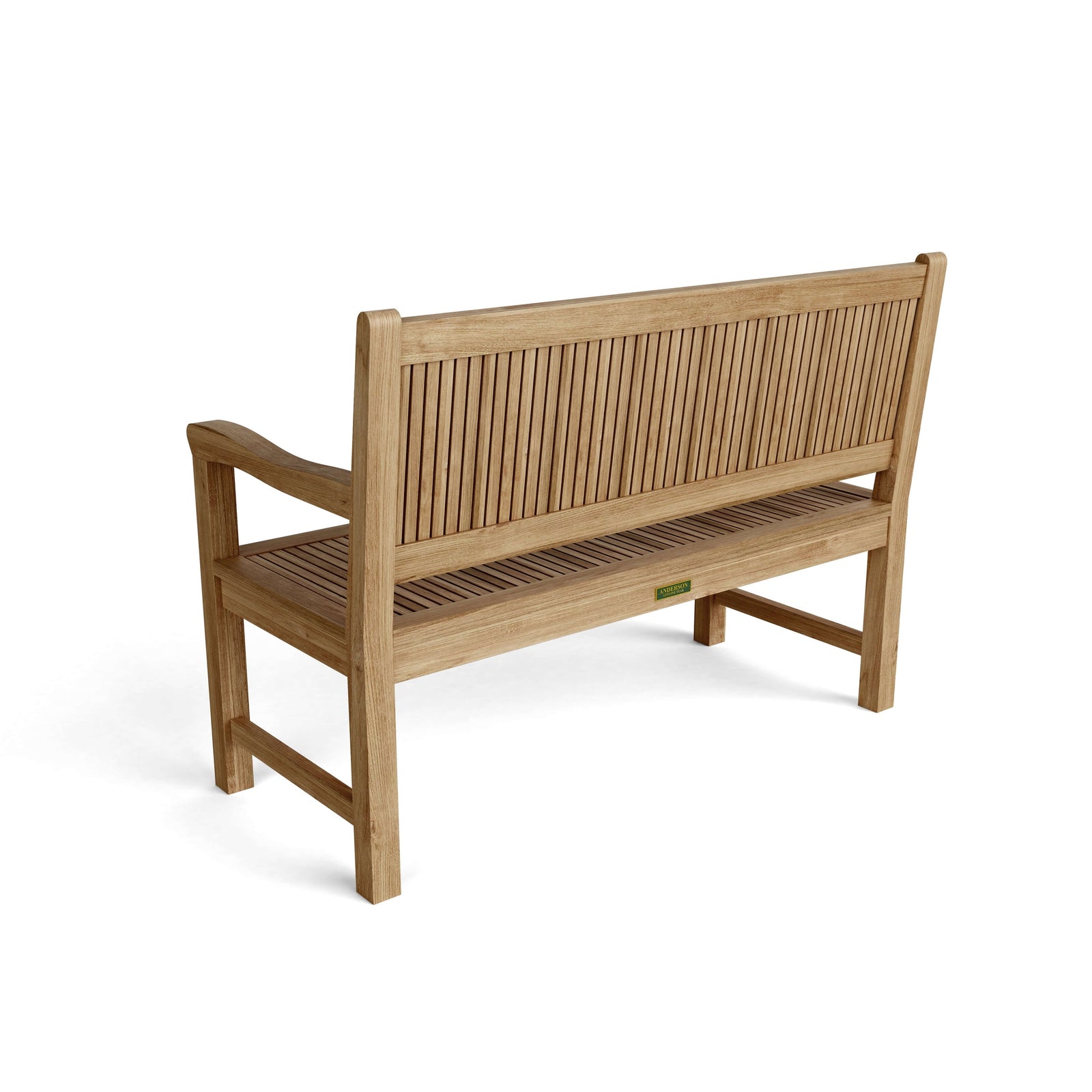 Wooden bench with slatted backrest on a white background