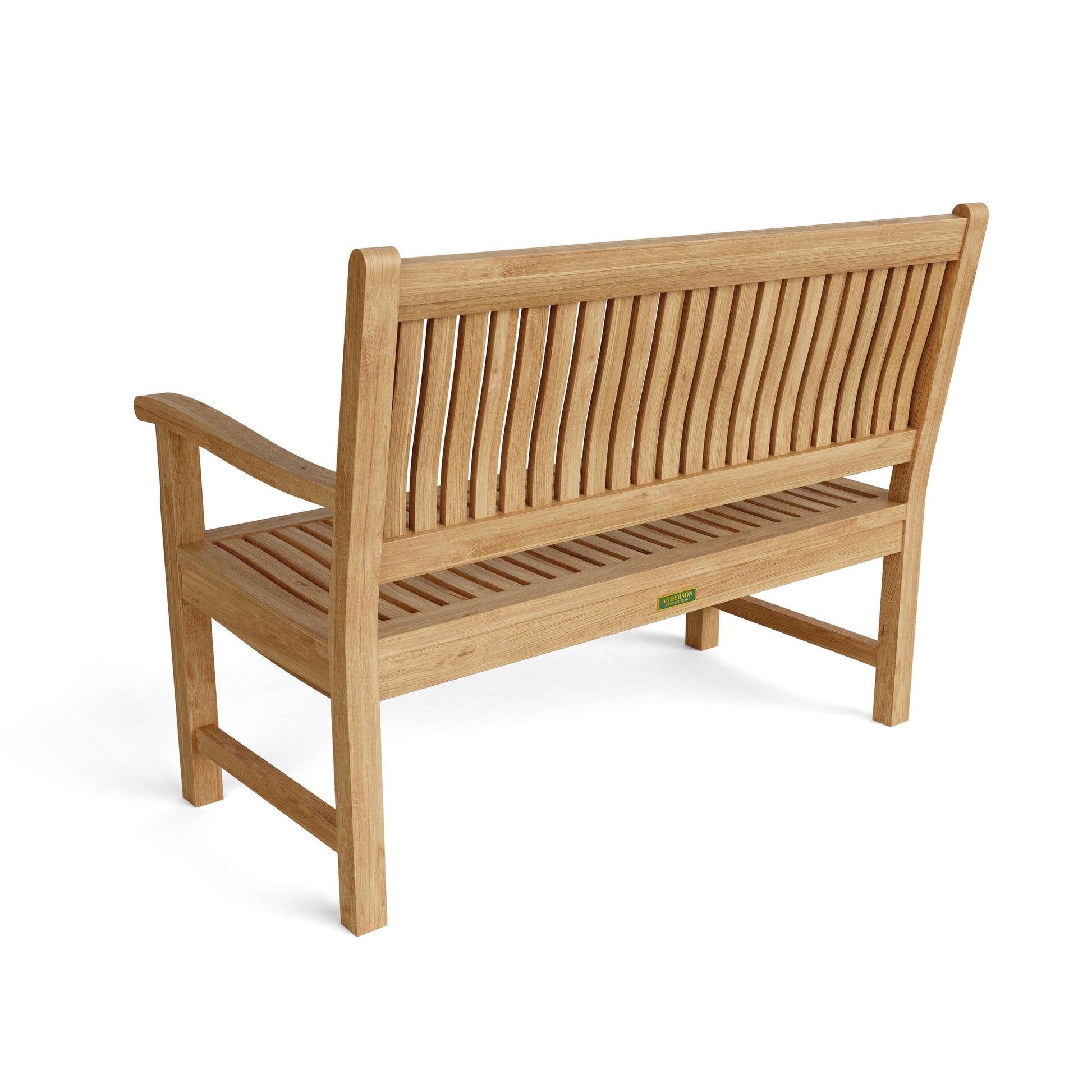 Wooden bench with slatted backrest on a white background