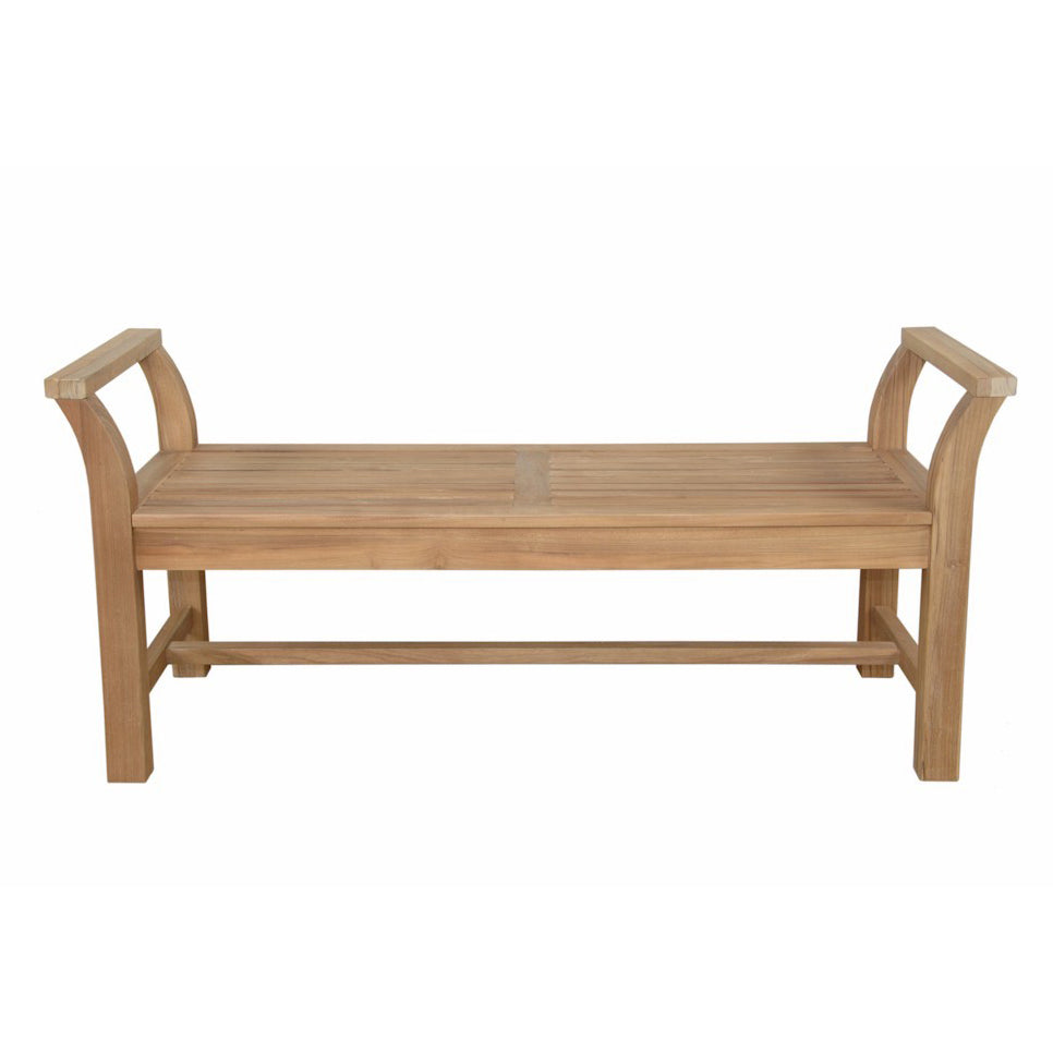 Wooden bench with armrests on a white background