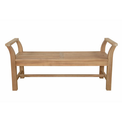 Wooden bench with armrests on a white background