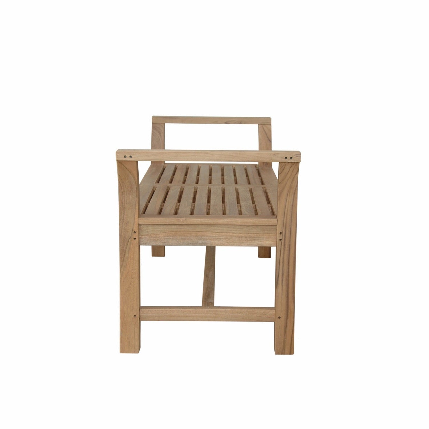 Wooden chair with a slatted seat on a white background