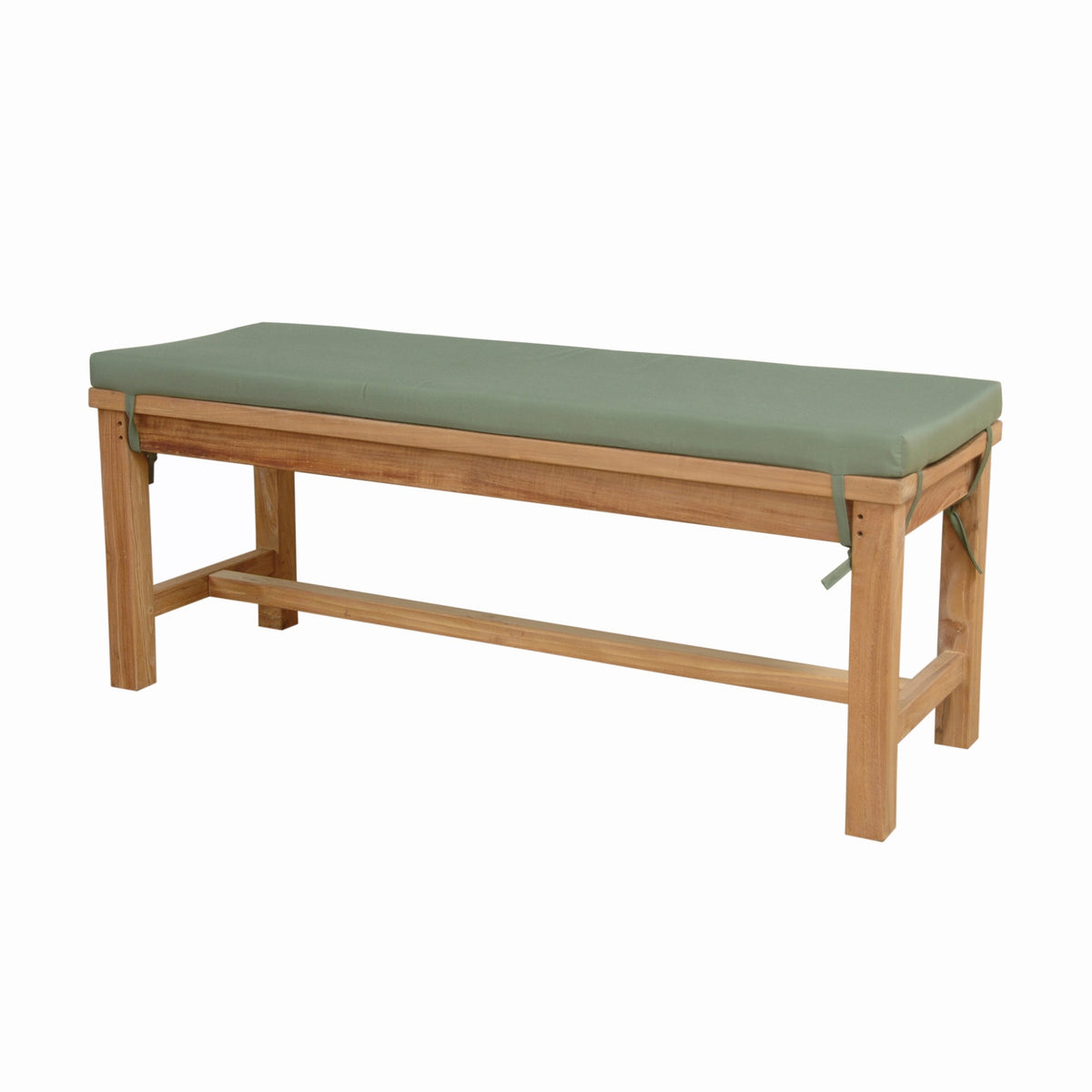 Wooden massage table with a green cushion on a white background