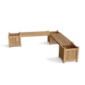 Teak Planter Bench with 2 Benches & 3 Planter Boxes - Modular Outdoor Seating
