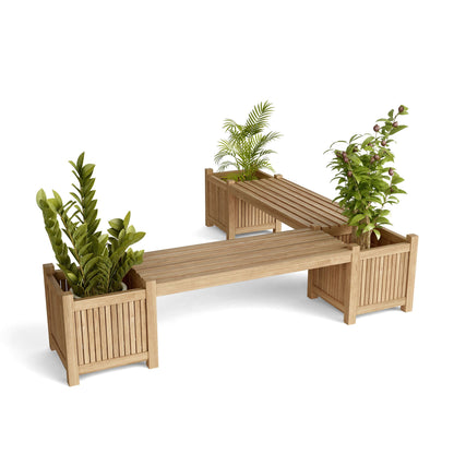 Wooden bench with planters on a white background