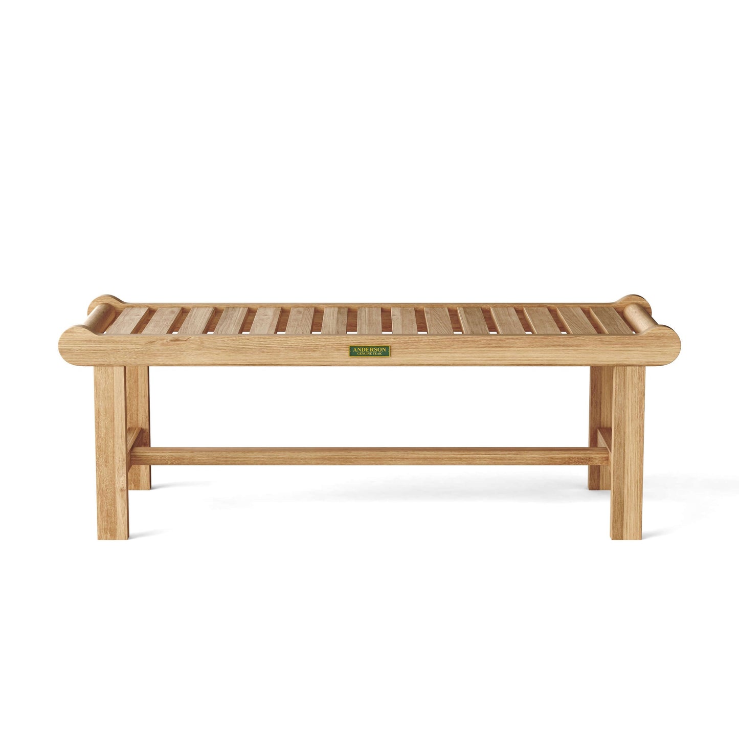 Wooden bench with slatted seat on a white background