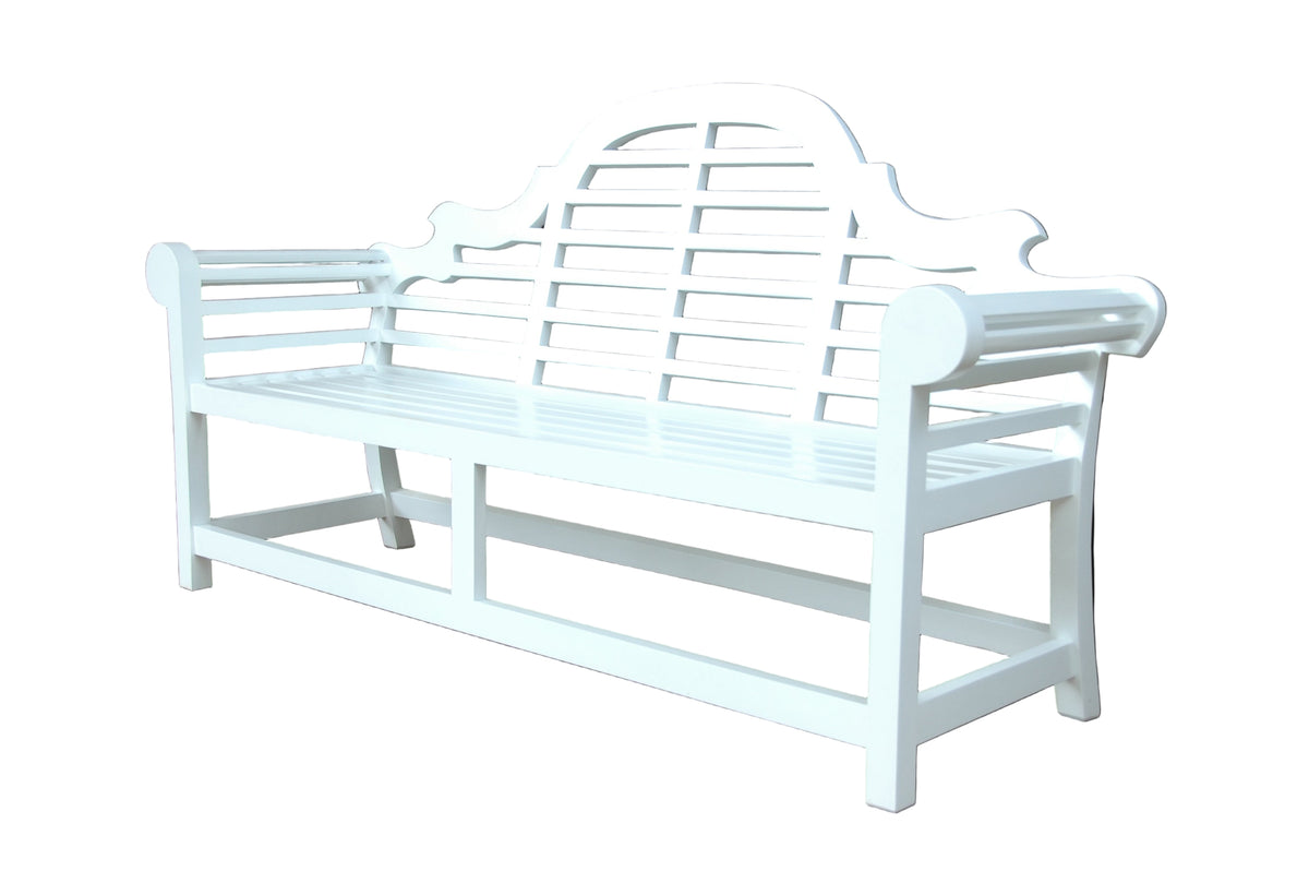 White garden bench on a black background