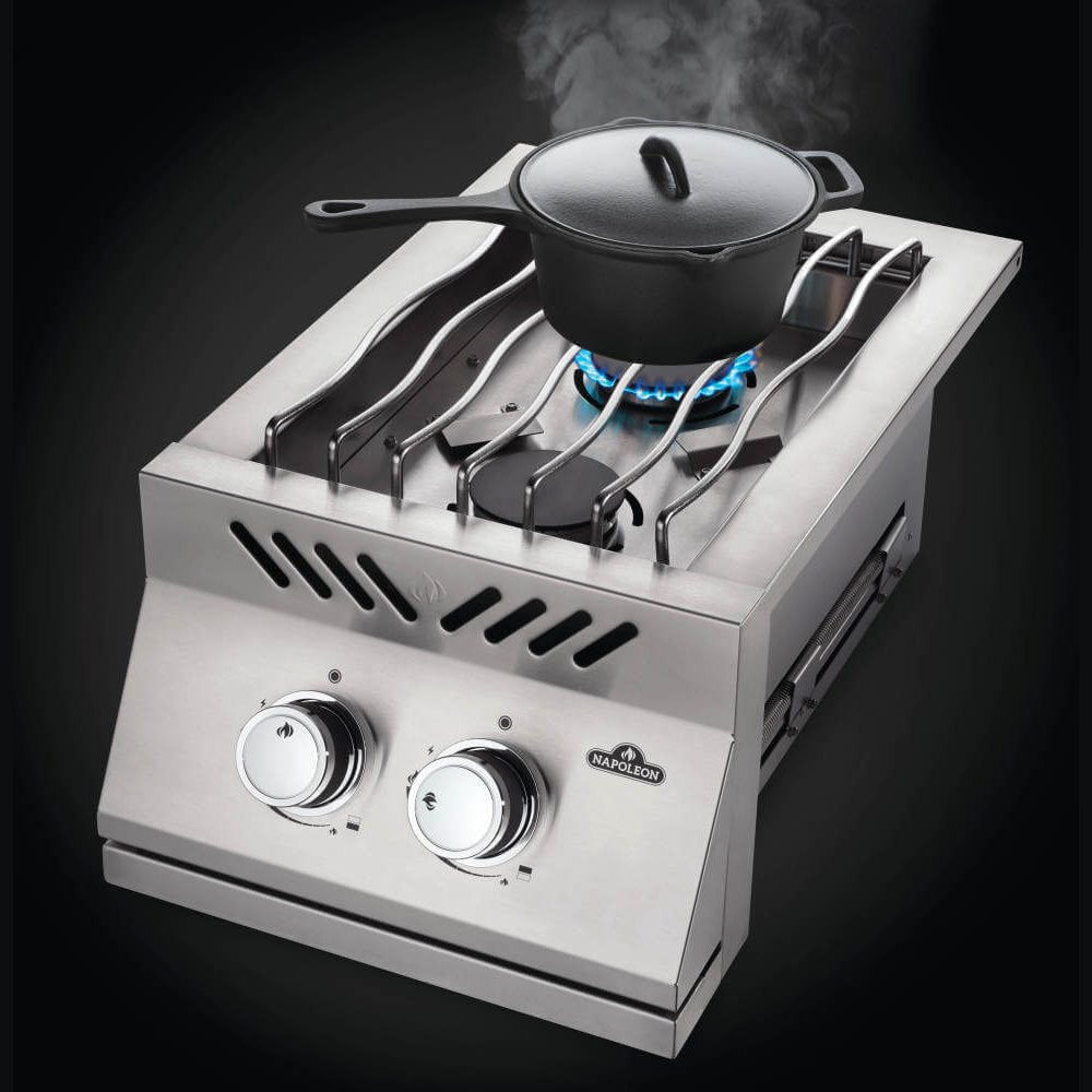 Inline Dual Range Top Burner in use with pot