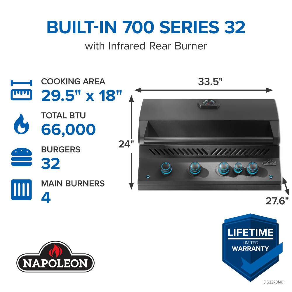 Napoleon BUILT-IN 700 SERIES 32 RB with Infrared Rear Burner (Matte Black)