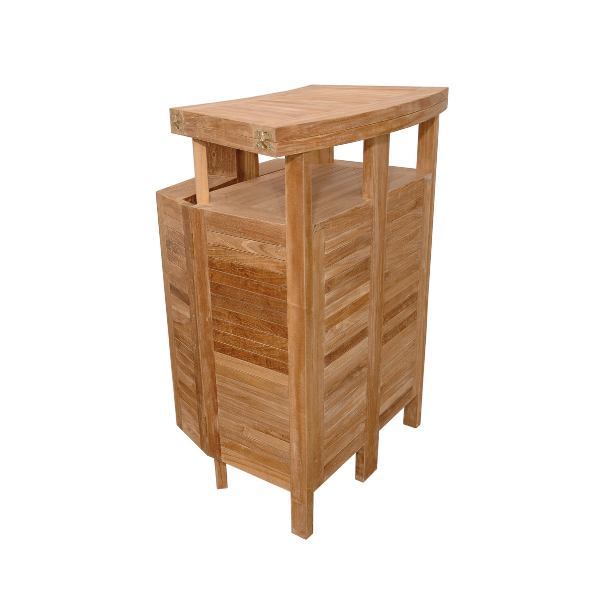 Wooden outdoor side table with a white background